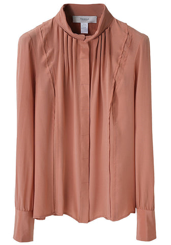 Pleat Neck Silk Blouse