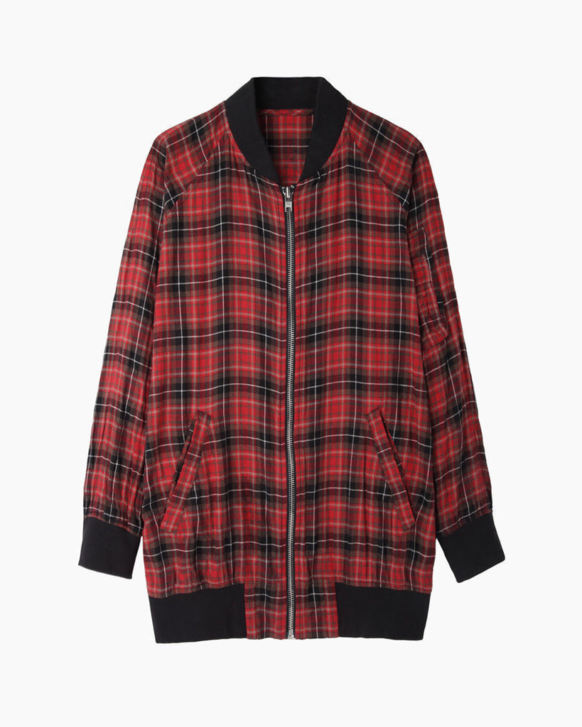 Oversized Plaid Flight Jacket