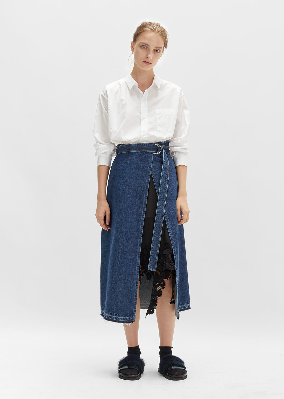 ★2024SS新作★RONRON★WRAP DENIM SKIRT Wren Wrap Skirt in Indigo Hawk Printed Denim | Shop Ann Mashburn