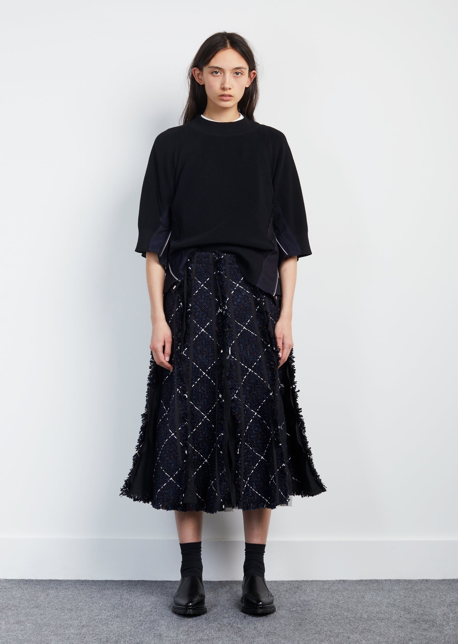 ブラックSACAI 2020SS Summer Tweed Skirt ツイードスカート