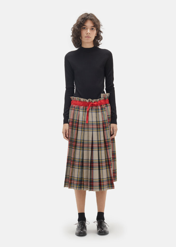 Gabardine Plaid Pleated Skirt