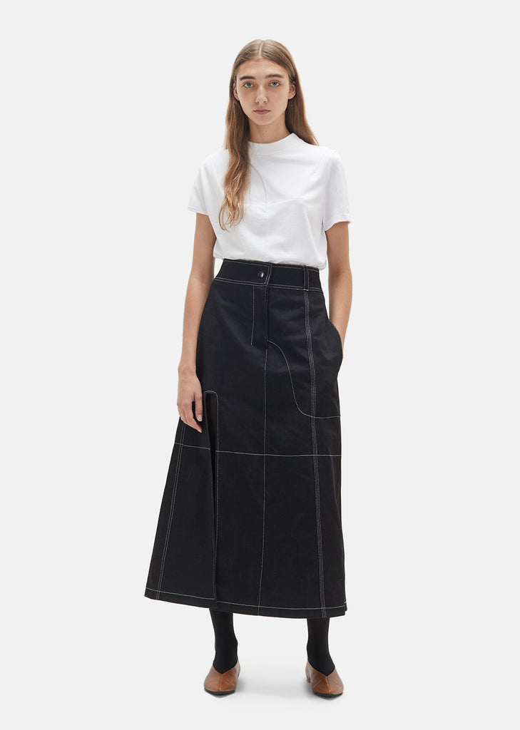 Denim Contrast Topstitch Skirt