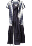 Ruffled Hem Dress with Stripe Cardigan