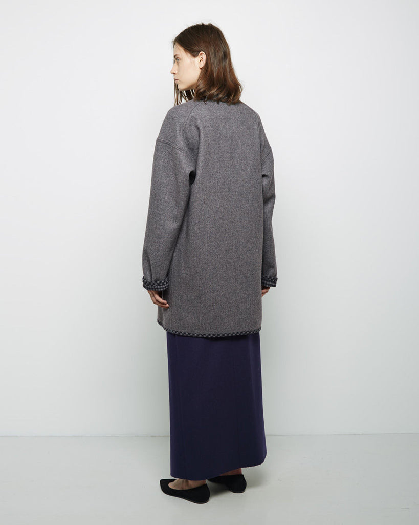 Collarless Wool Coat
