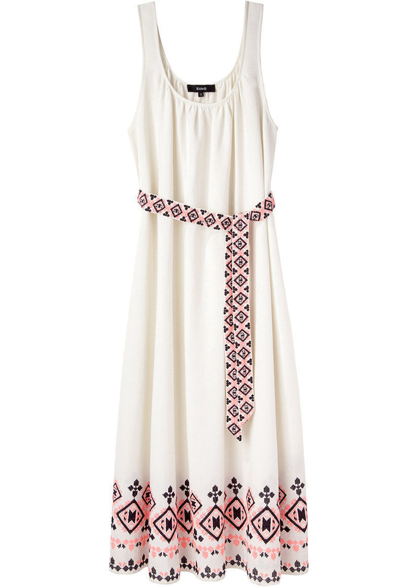Embroidered Shirred Tank Dress La Garonne Embroidered Shirred Tank Dress La Garonne