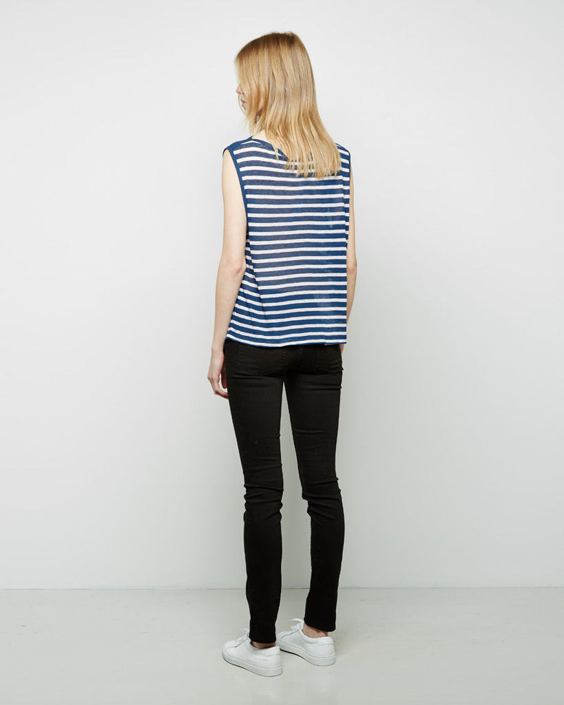 Striped Rayon-Linen Boatneck Tee