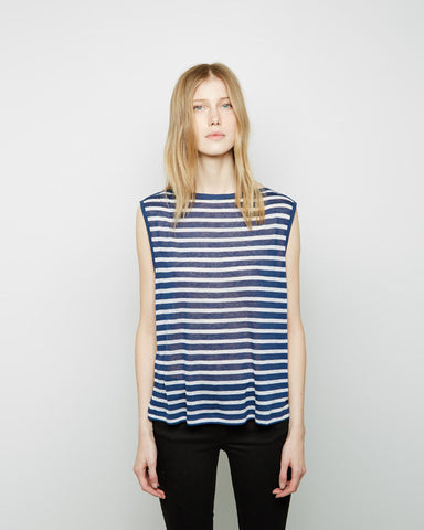 Striped Rayon-Linen Boatneck Tee