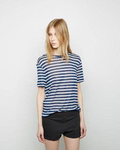 Striped Rayon-Linen Tee