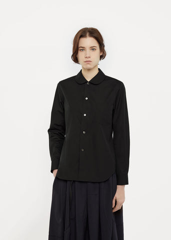 Rounded-Collar Black Cotton Shirt