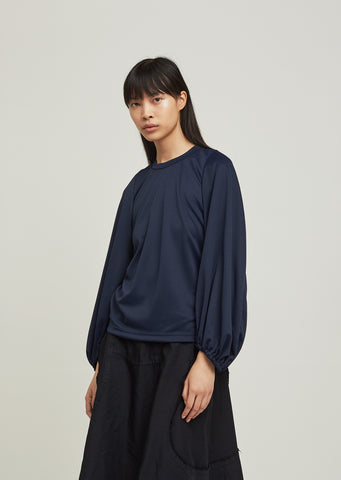 Gathered Sleeve Jersey Blend Top