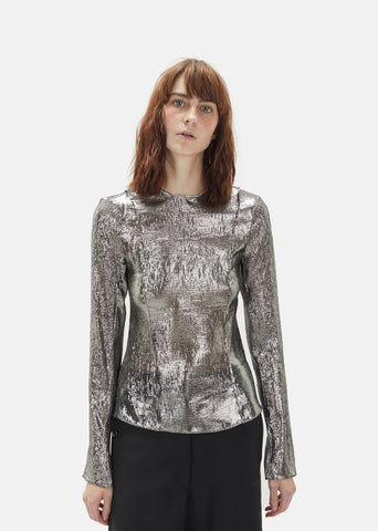 Metallic Silk Long Sleeve Top by Lemaire- La Garçonne