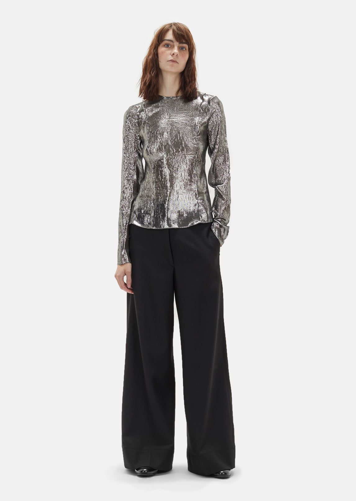 Metallic Silk Long Sleeve Top by Lemaire- La Garçonne