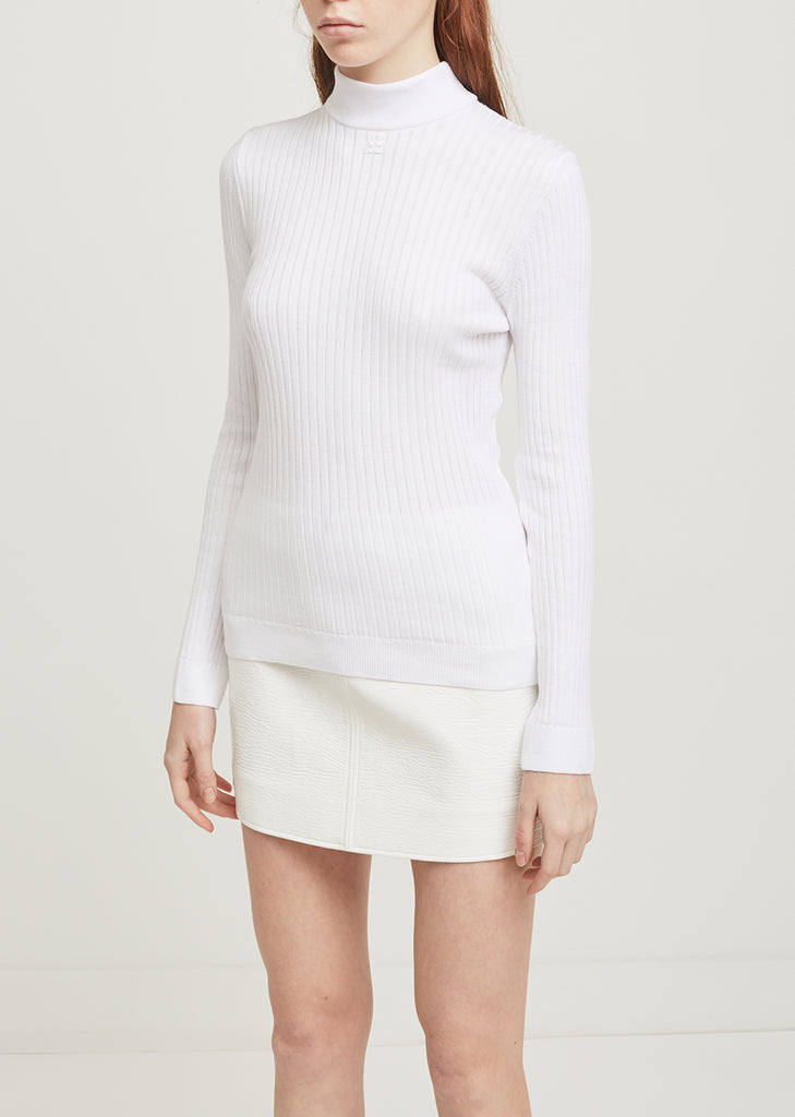 Col Montant Manches Ribbed High Neck Pullover