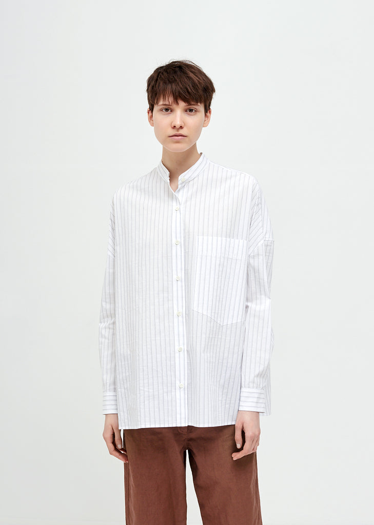 Mandarin Collar Striped Shirt