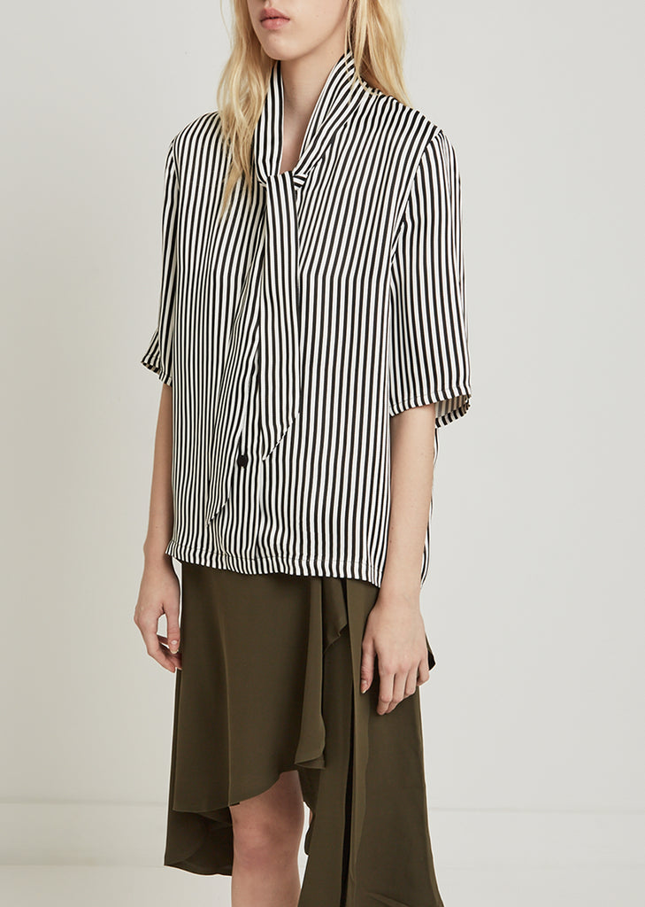 Striped Tie Front Blouse