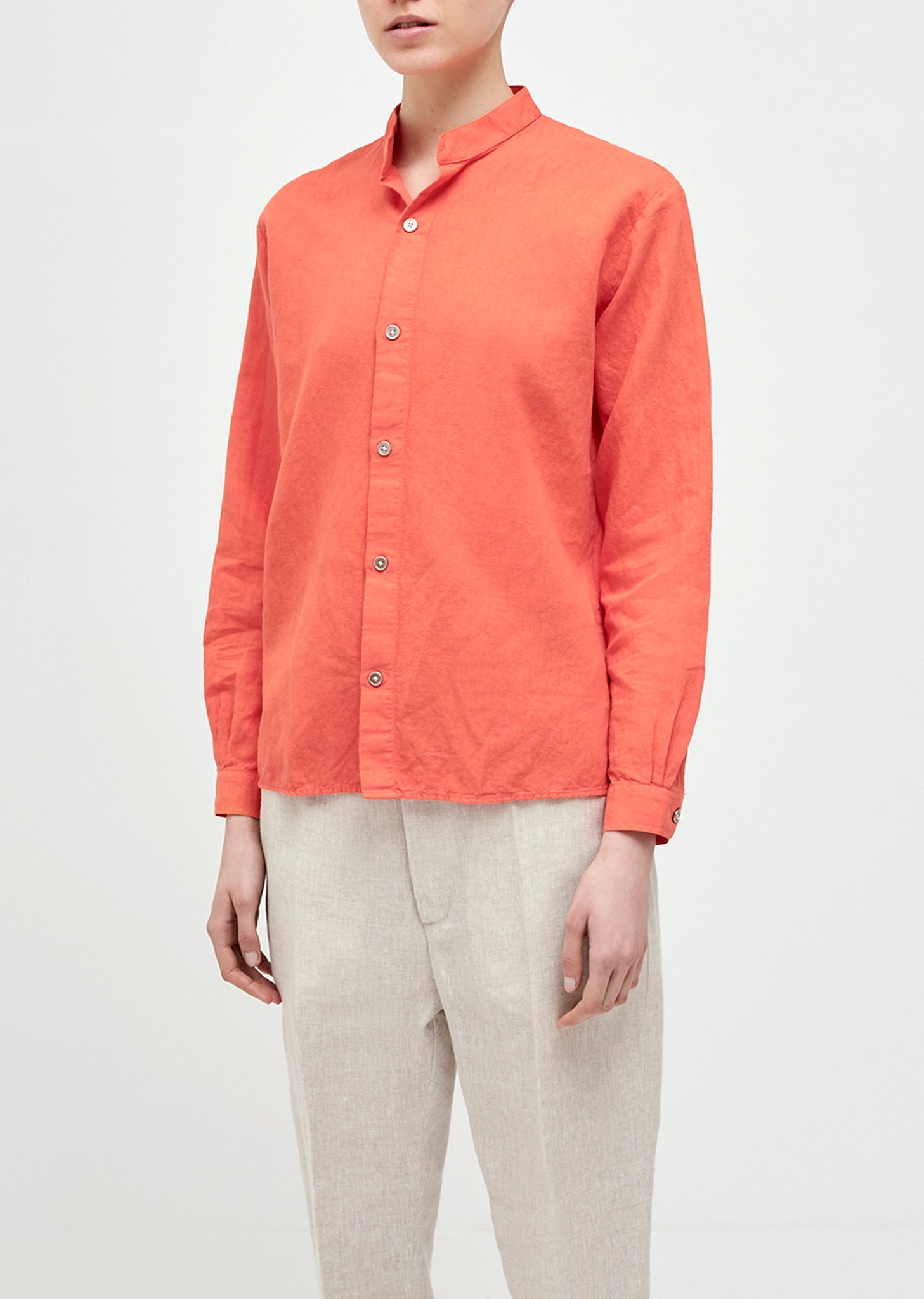 Daze Cotton Linen Collarless Shirt by Hope- La Garonne Daze Cotton Linen Collarless Shirt by Hope- La Garonne