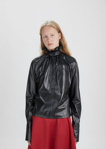 Leather Gathered Collar Top