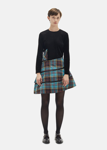 Wool Tartan Check Flared Skirt