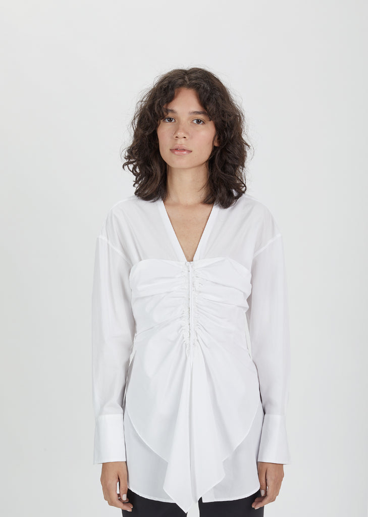 Cotton Poplin Gathered Front Blouse