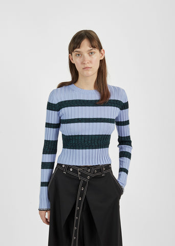 Ultrafine Striped Rib Crewneck