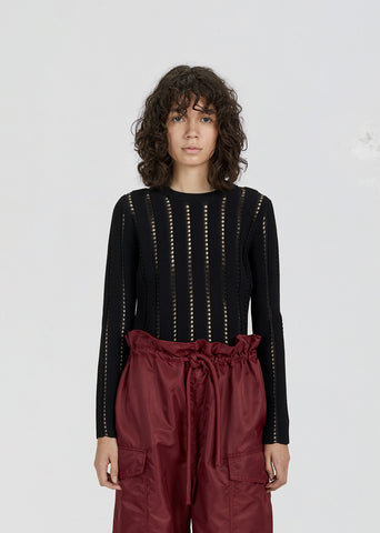 Cropped Pointelle Crewneck