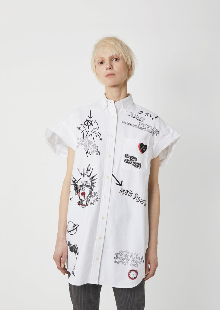 Sleeveless Oxford Embroidered Shirt