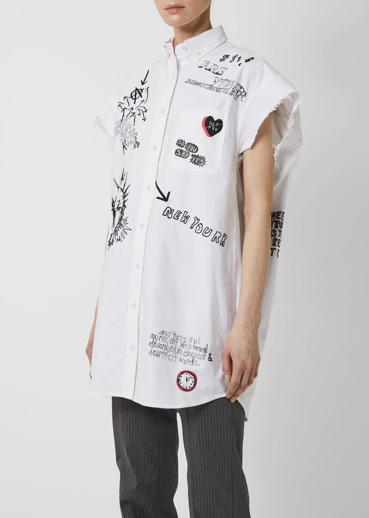 Sleeveless Oxford Embroidered Shirt