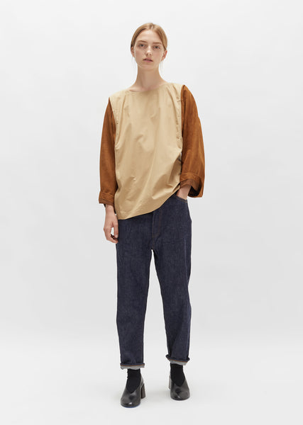 Egyptian Cotton Blouse with Nubuck Sleeves by Sofie D'Hoore- La Garçonne