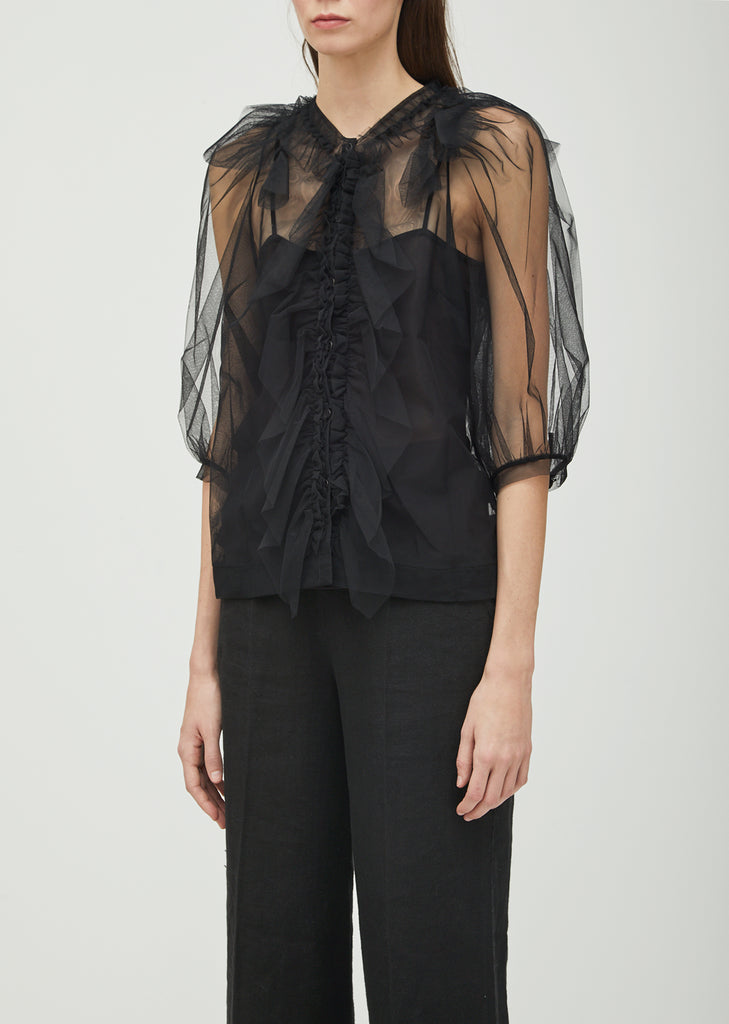 Tulle Ruffle Front Blouse