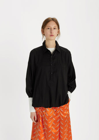 Drawstring Hem Cotton Shirt