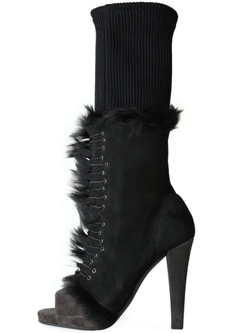 Suede High Boot with Fur Detail