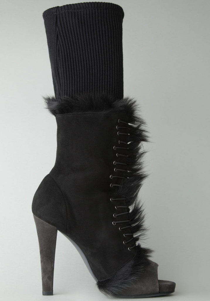 Suede High Boot with Fur Detail