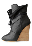 Wedge Boot with Lace Up Flap