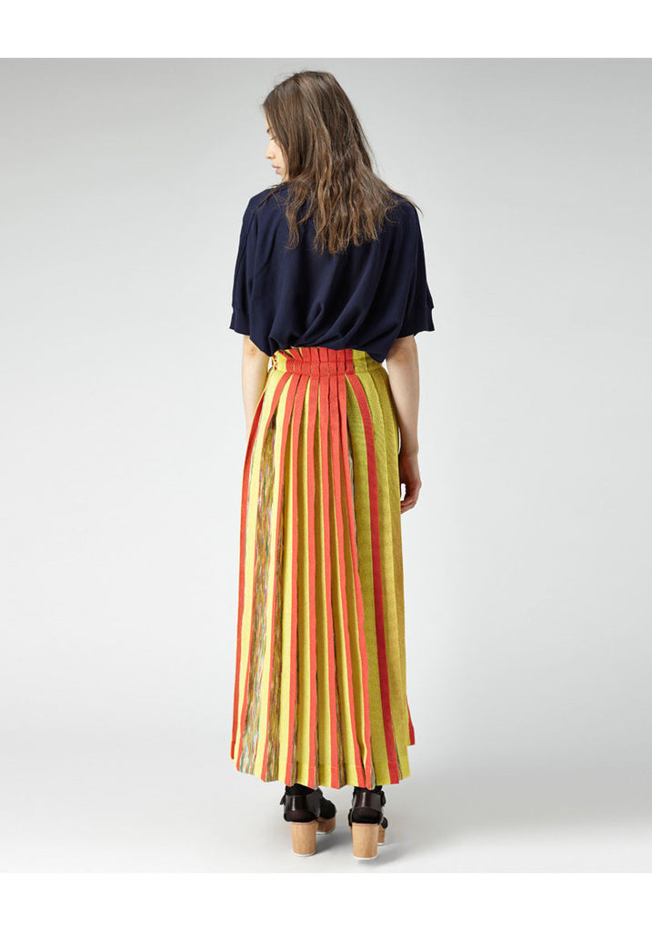 Pleated Striped Skirt