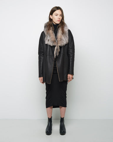 Shearling Hooded Dolman Coat