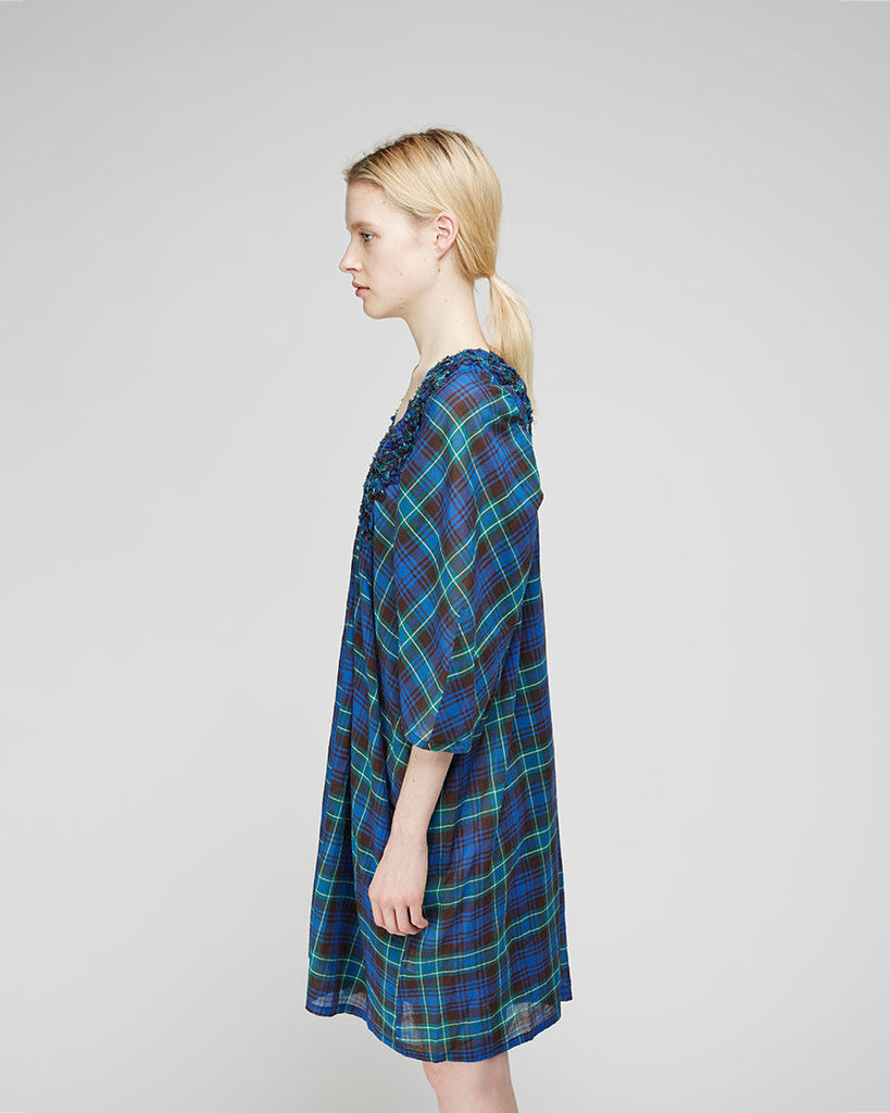 Embroidered Check Dress