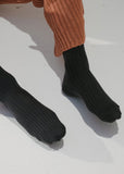 Rib Cotton Ankle Socks — Charcoal