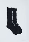Long Ribbed Logo Socks — Black
