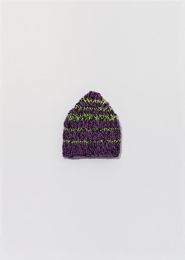 Hand Knit Stripe Beanie — Purple Multi