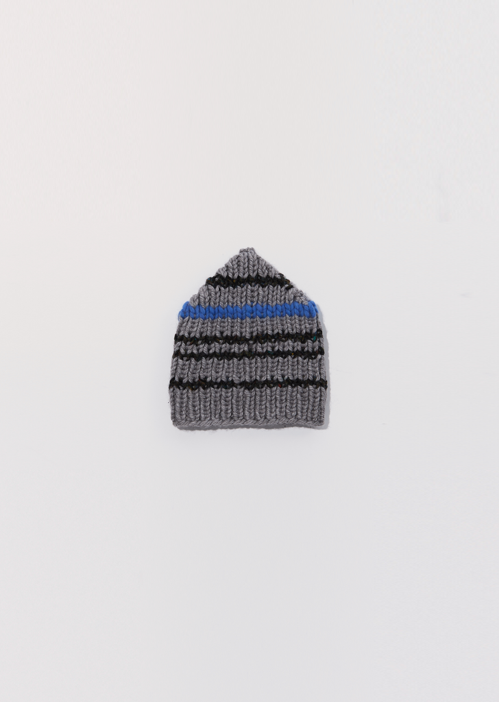 Hand Knit Stripe Beanie — Grey Multi