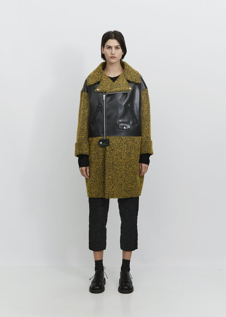 Tweed & Synthetic Leather Coat