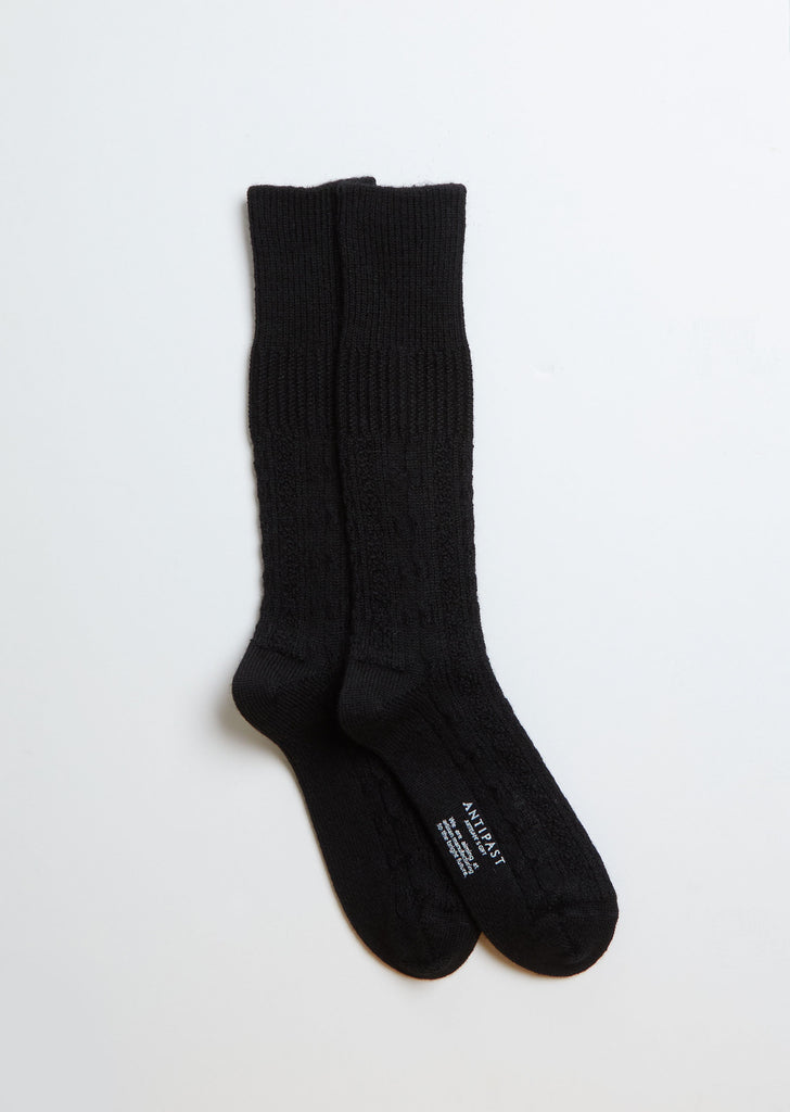 Alpaca Wool Cable Socks — Black