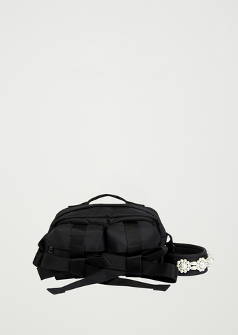 Bow Crossbody Bum Bag  — Black/Pearl