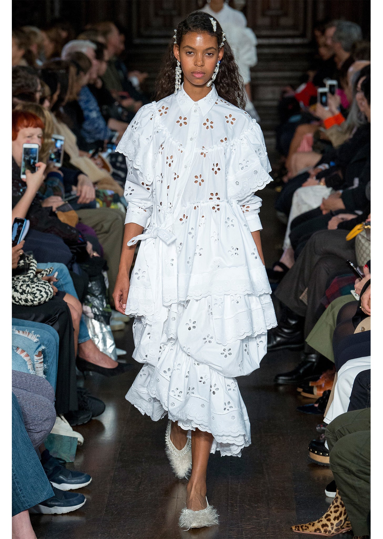 Eyelet Trim Frill Shirt Dress La Garonne Eyelet Trim Frill Shirt Dress La Garonne